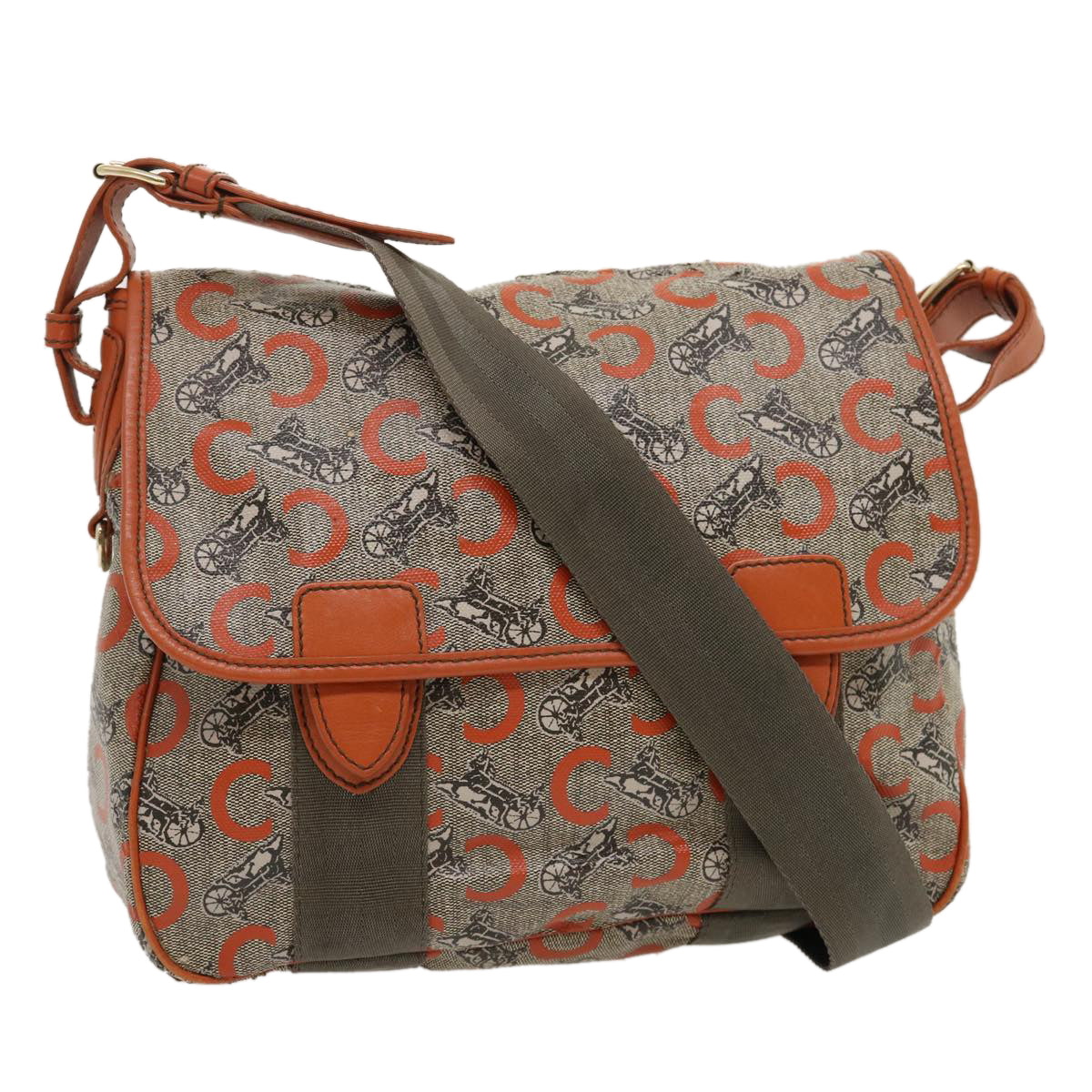 CELINE C Macadam Canvas Shoulder Bag Coated Canvas Orange 29764