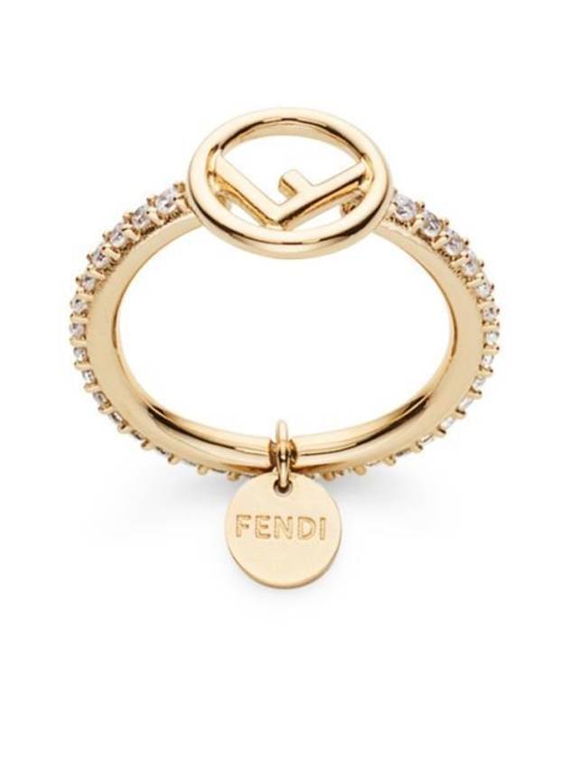 Fendi F Logo Crystals Ring Gold