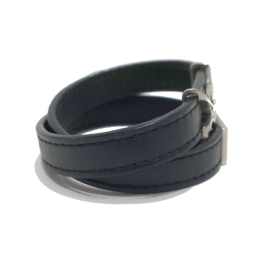 Saint Laurent Opium Double  Bracelet 536073 Black Silver G  Leather  Women Box  Bag