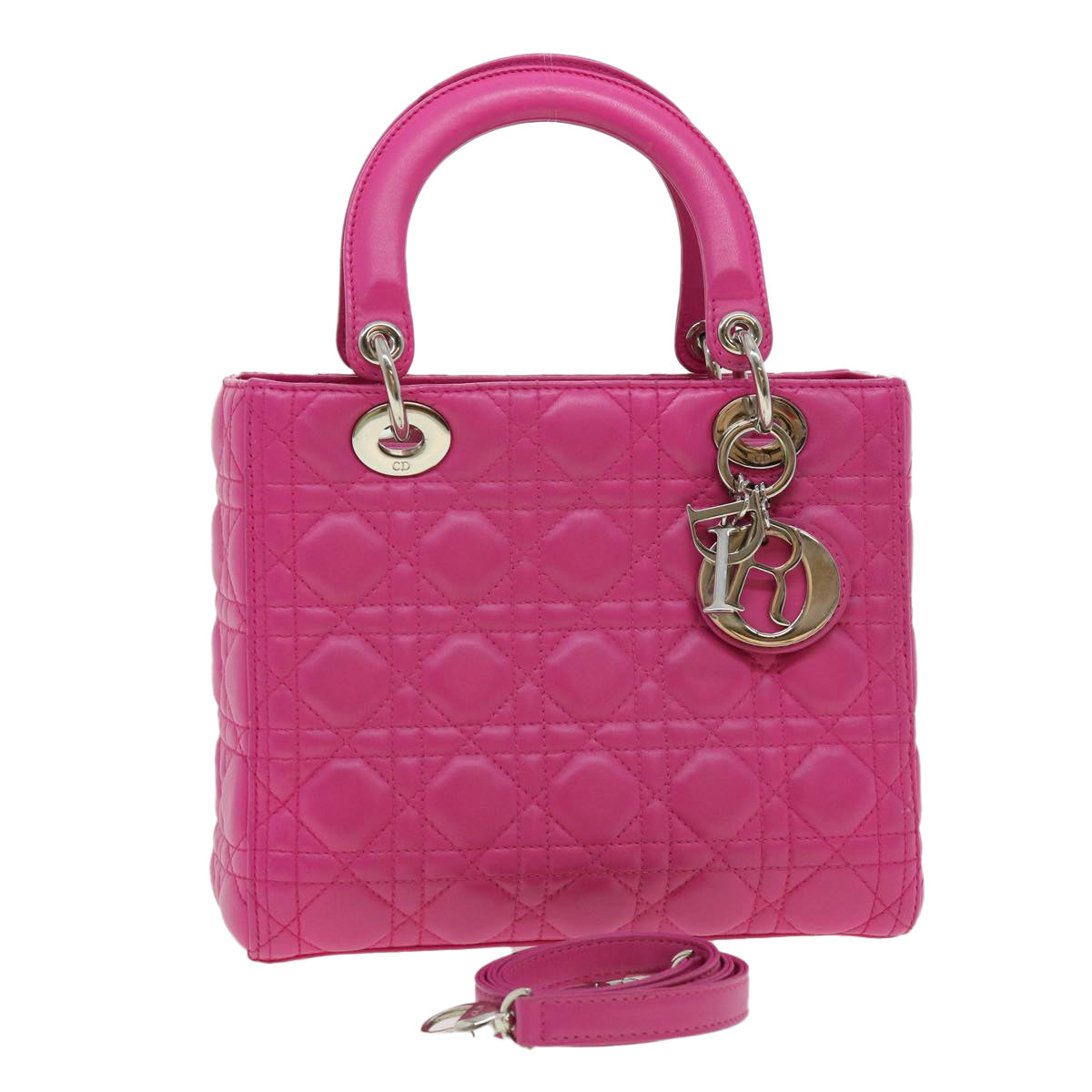 CHRISTIAN DIOR Lady Dior Canage Hand Bag Lamb Skin Pink 30532A