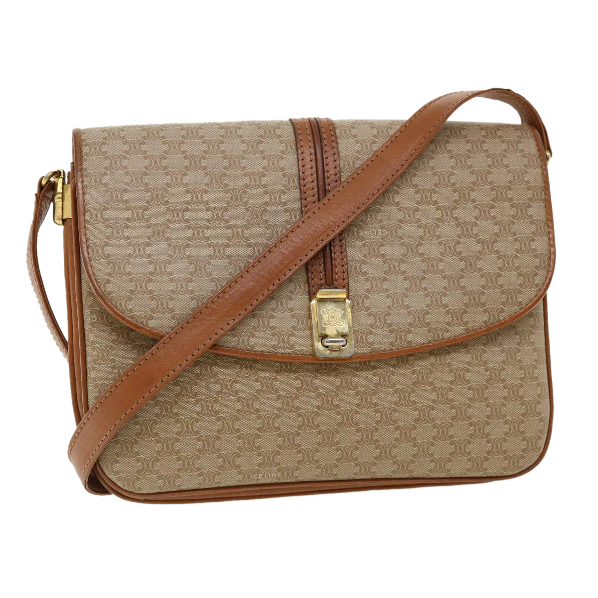CELINE Macadam Canvas Shoulder Bag Beige 32455