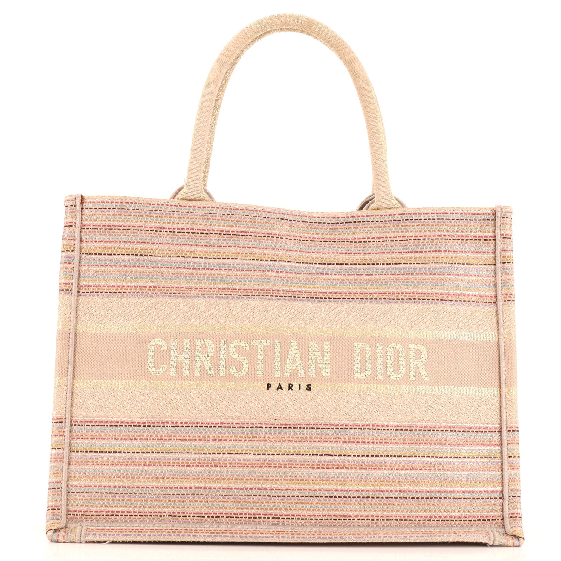 Dior Book Tote Multicolor Stripes Embroidered Canvas Medium