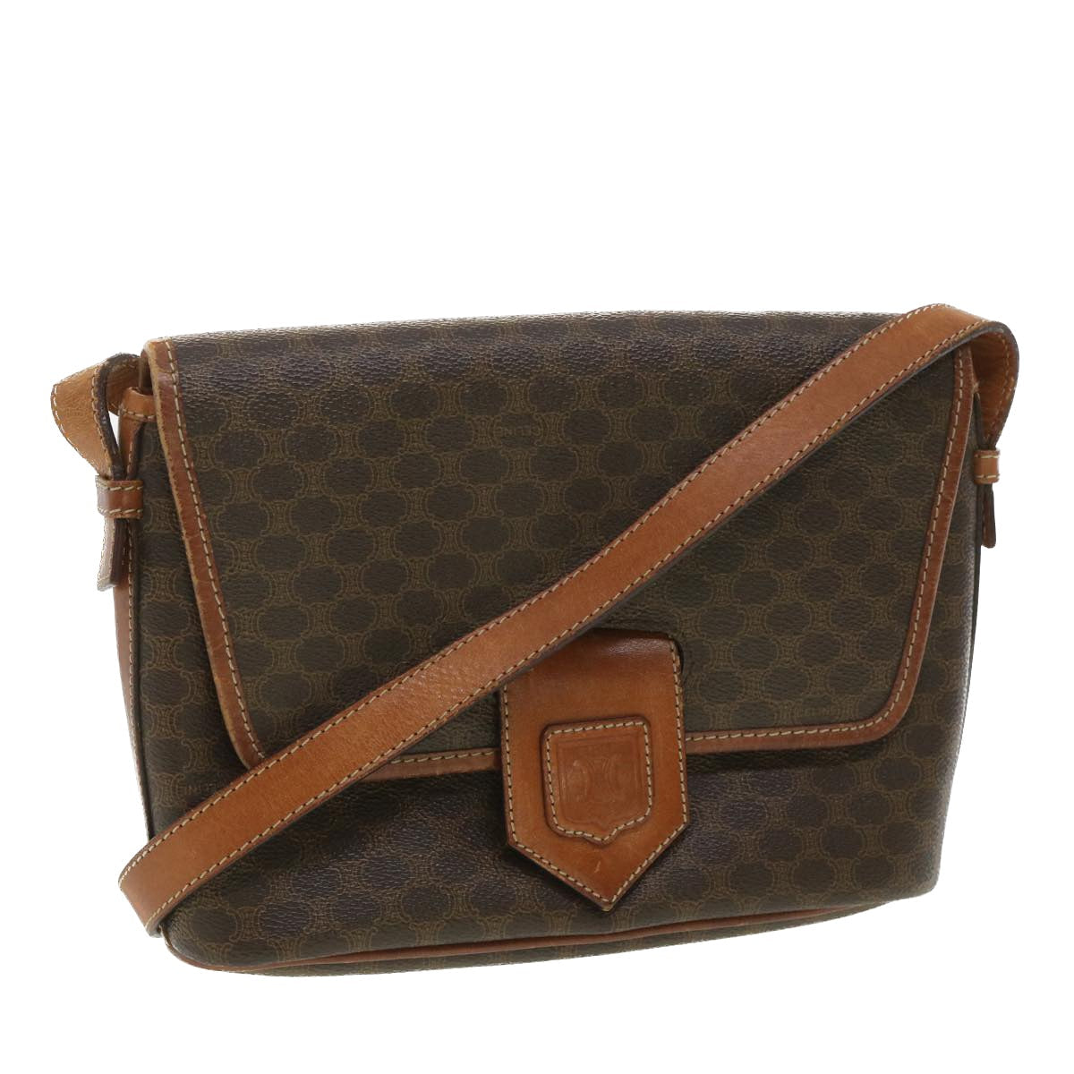 CELINE Macadam Canvas Shoulder Bag PVC Leather Brown 34058