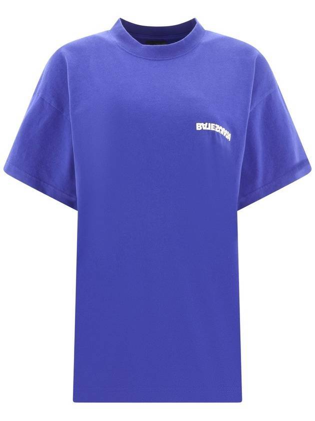 Balenciaga Embroidered Logo Short Sleeve T-Shirt Blue
