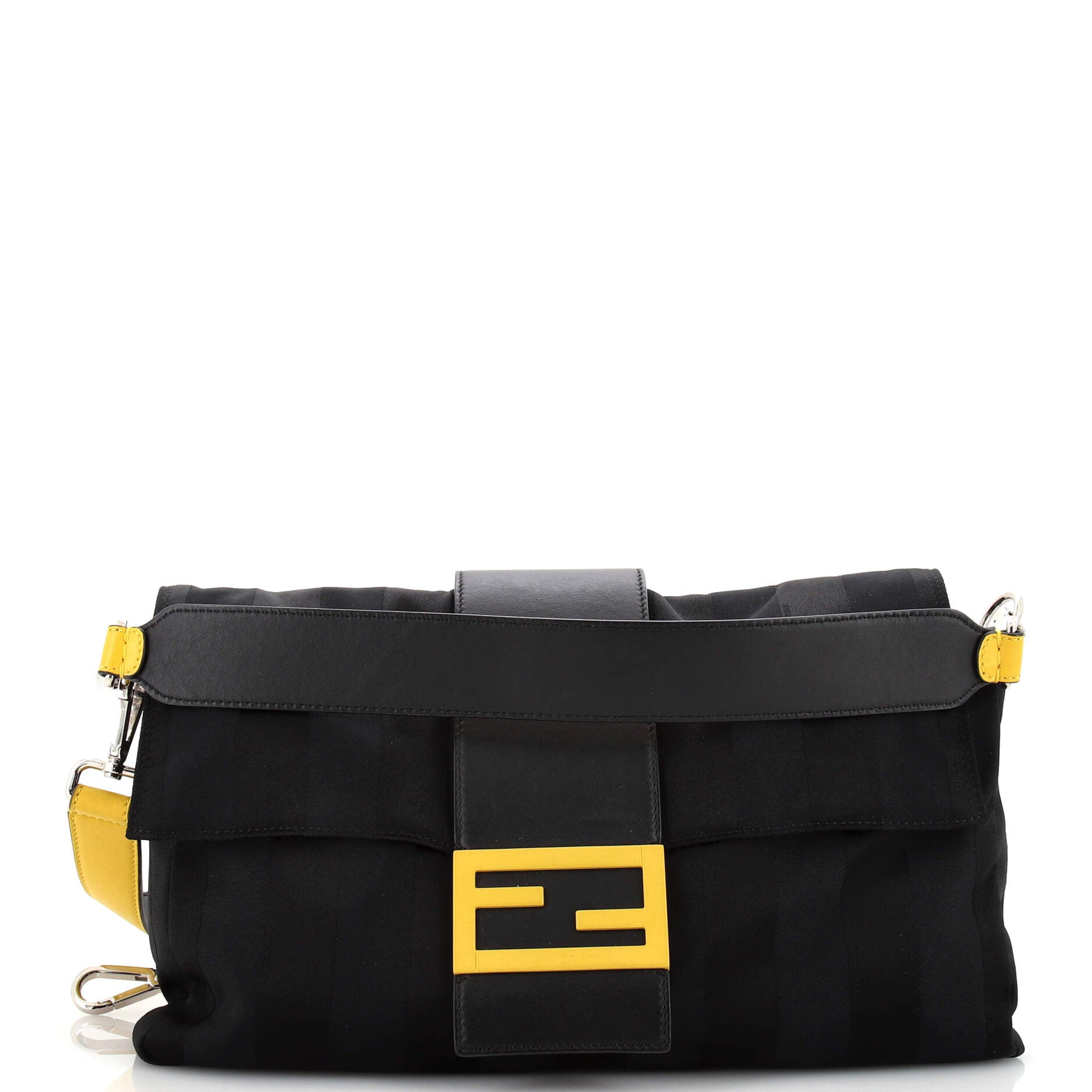 FENDI Baguette Convertible Shoulder Bag Striped Nylon Large