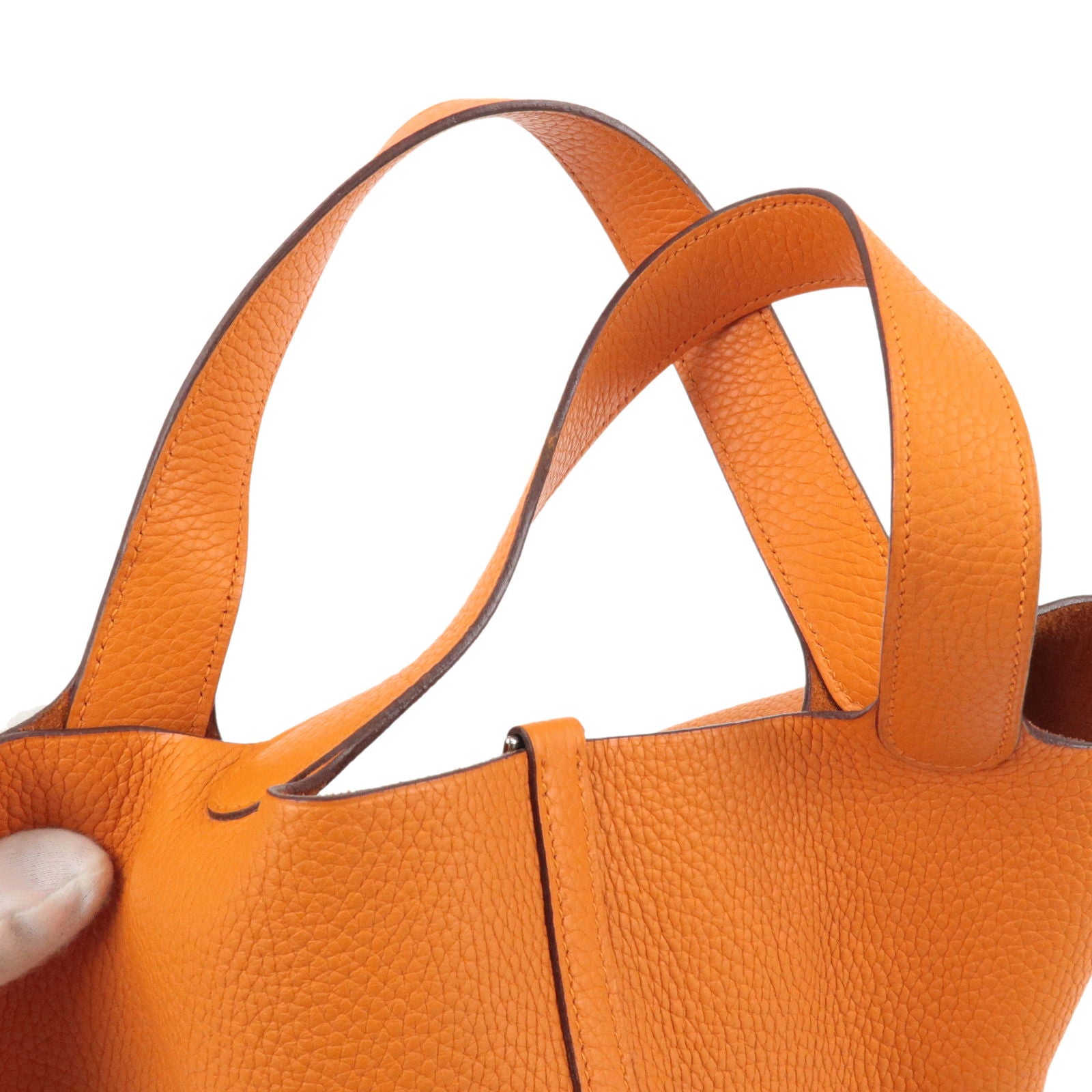 HERMES Taurillon Clemence Picotin MM Hand Bag H Stamped Orange