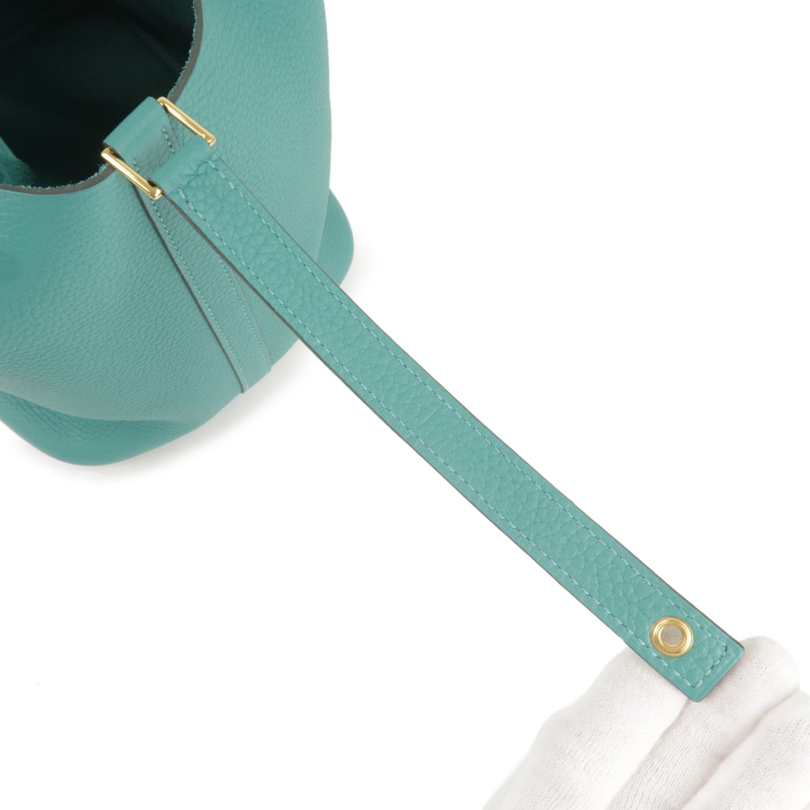 HERMES Taurillon Clemence Picotin Lock MM Hand Bag Vert Verone