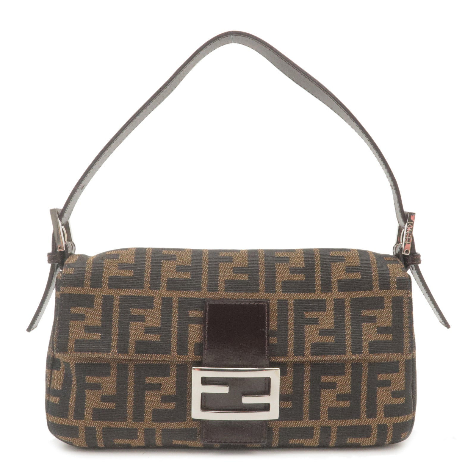 FENDI Zucca Mamma Baguette Canvas Leather Shoulder Bag Brown 26424