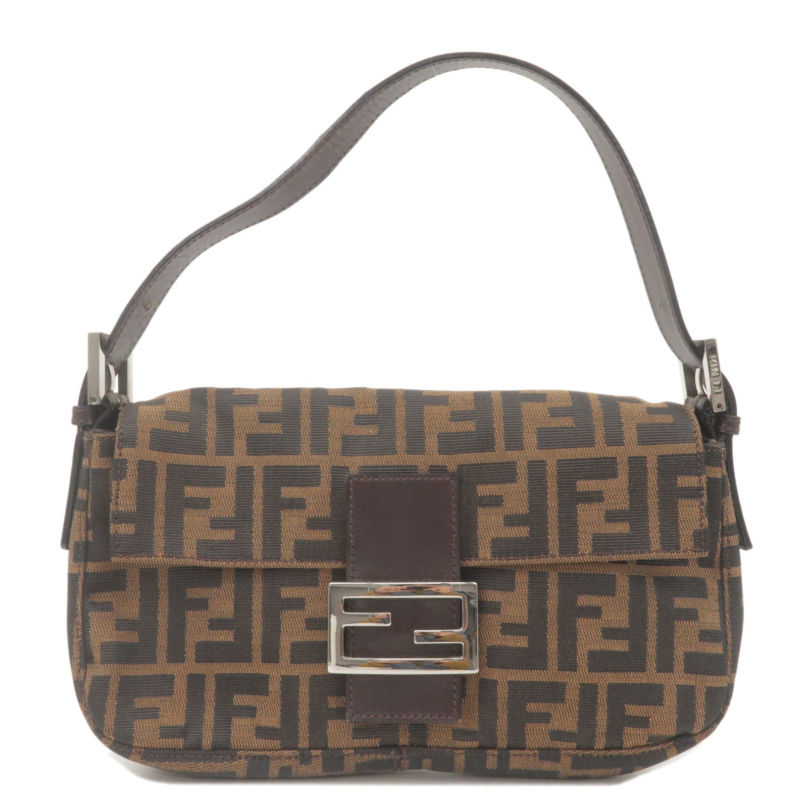 FENDI Zucca Mamma Baguette Canvas Leather Shoulder Bag Brown 26424