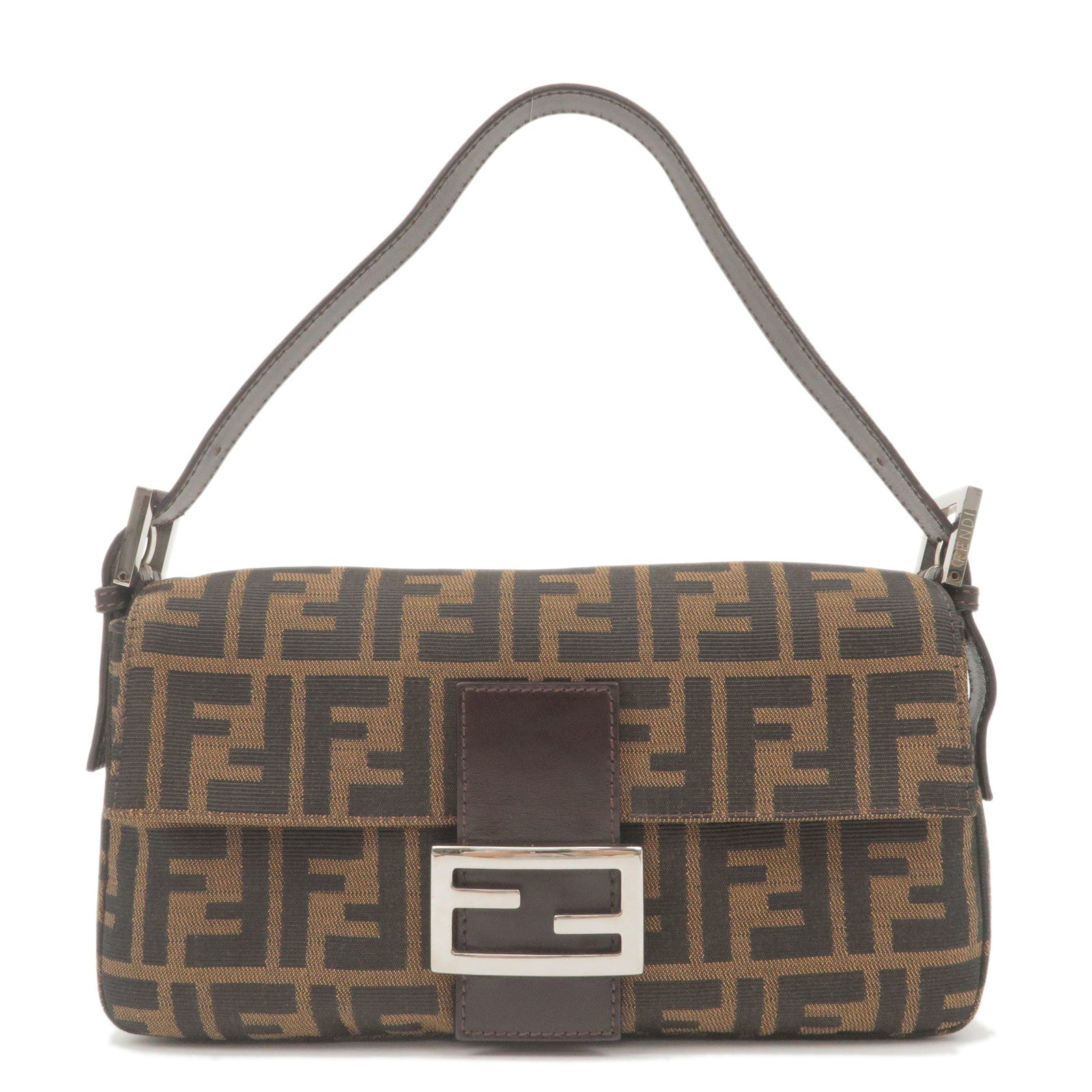 FENDI Zucca Mamma Baguette Canvas Leather Shoulder Bag Brown 26424