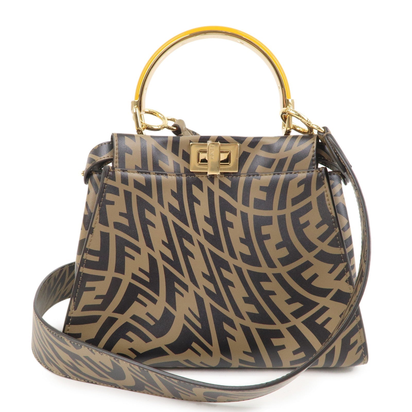 FENDI FF Vertigo Mini Peekaboo Leather Bag Brown Black 8BN244 F/S