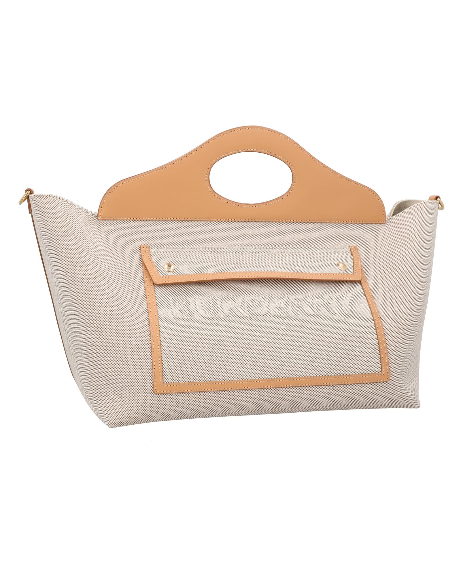 Burberry Canvas Tote Bag with Leather Trim Women Grey | Grey