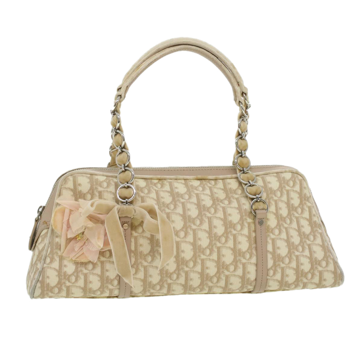 CHRISTIAN DIOR trotter romantic Flower Shoulder Bag Beige 03-BO-1025 37747