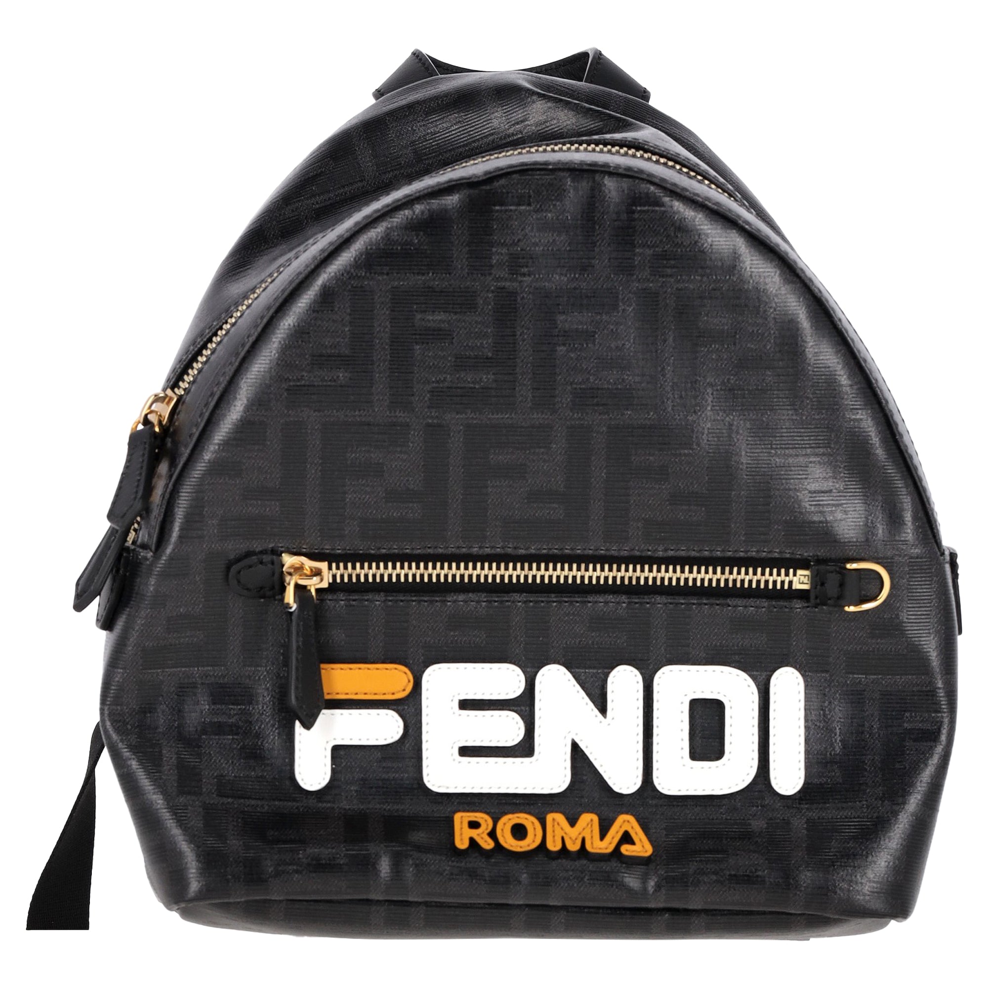 Fendi X Fila Double F Logo Mania Mini Backpack in Black Coated Canvas