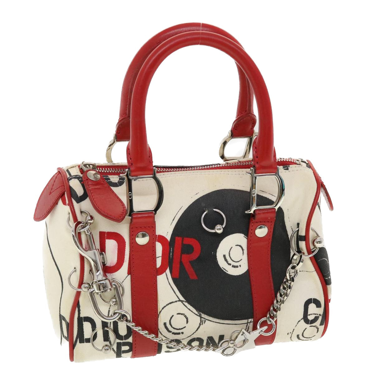 CHRISTIAN DIOR Hardcore Boston Bag Canvas White Red BO B 0024 39290