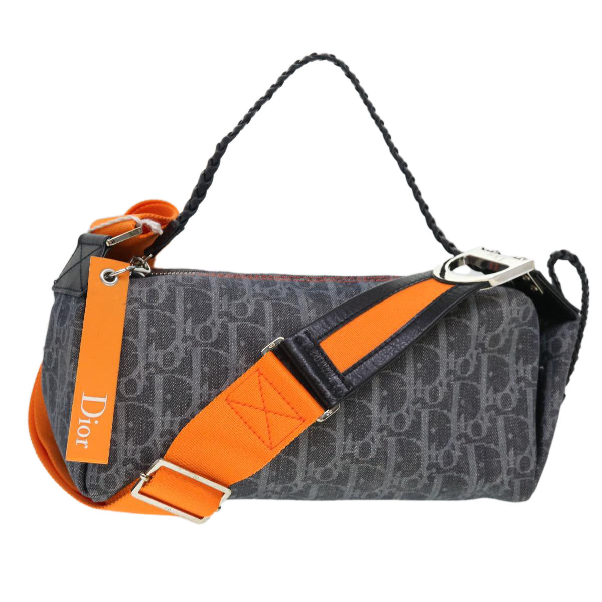 CHRISTIAN DIOR Trotter Canvas Flight Shoulder Bag Navy Orange 39354A