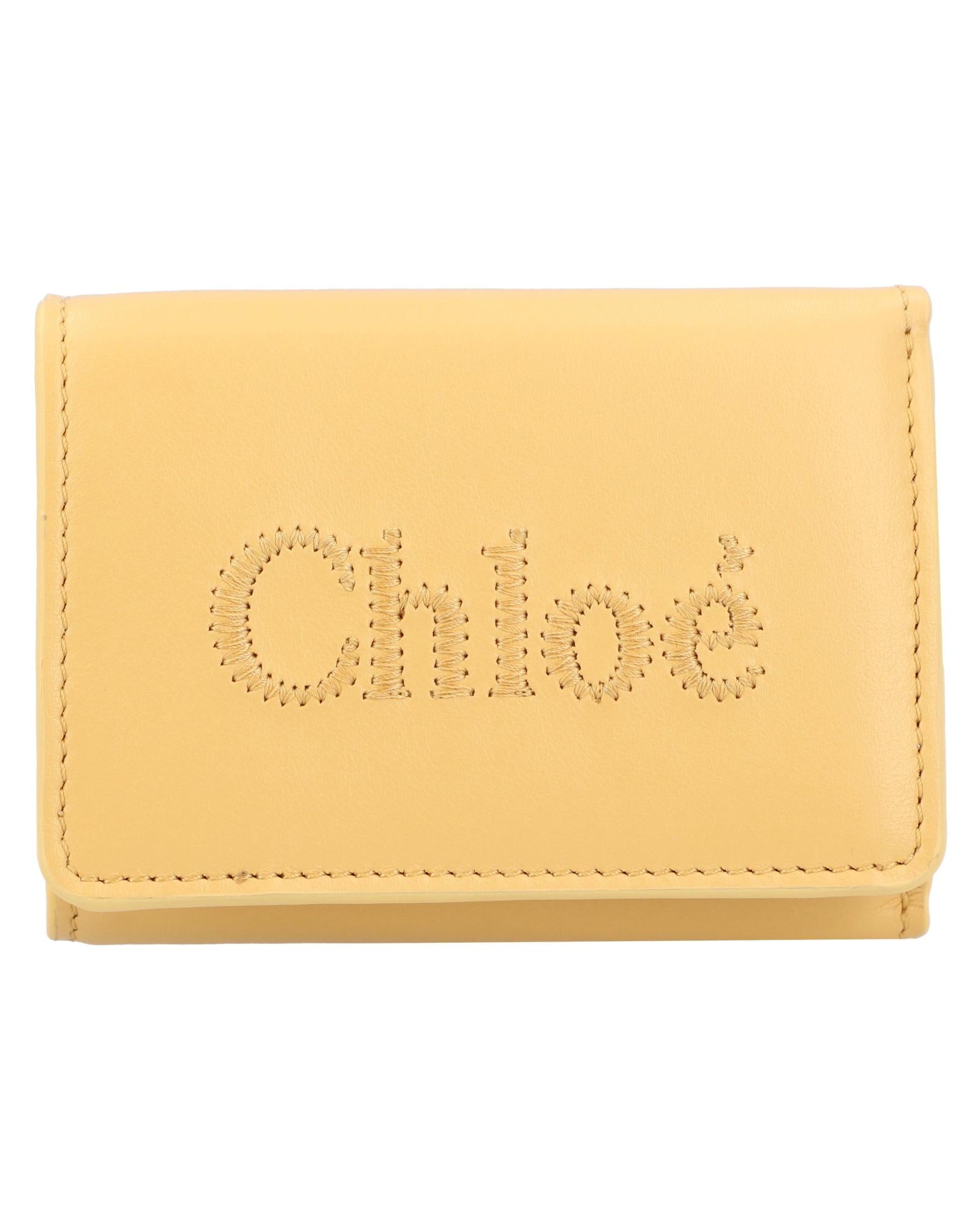 Chloe Embroidered Leather Trifold Wallet Women Yellow | Yellow Wallets & Pouches