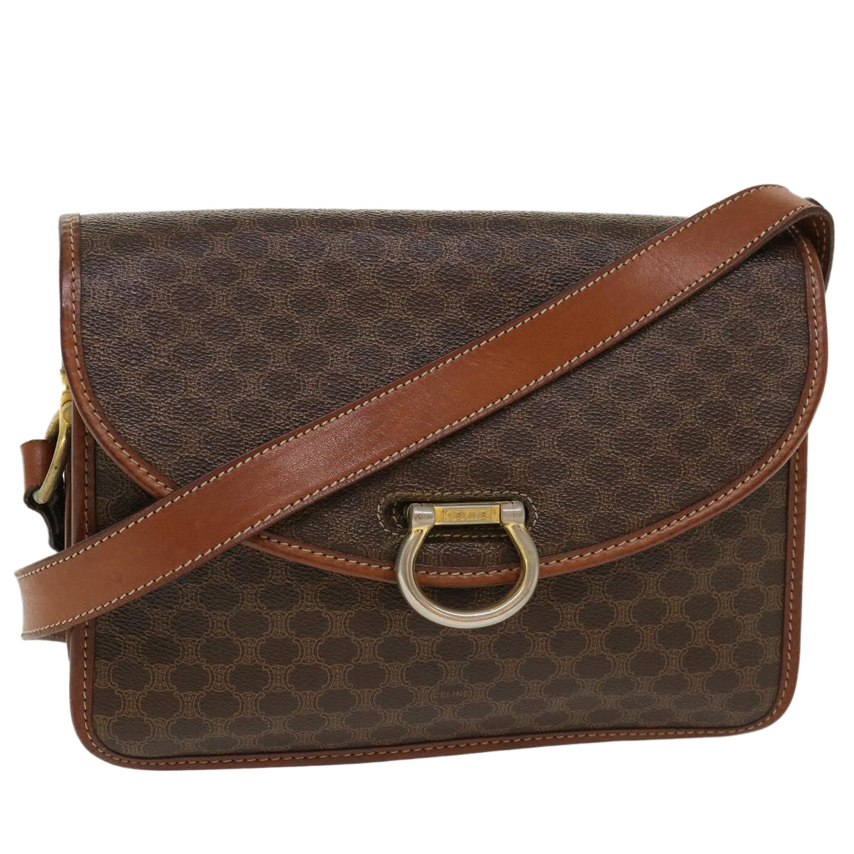 CELINE Macadam Canvas Shoulder Bag PVC Leather Brown 39968