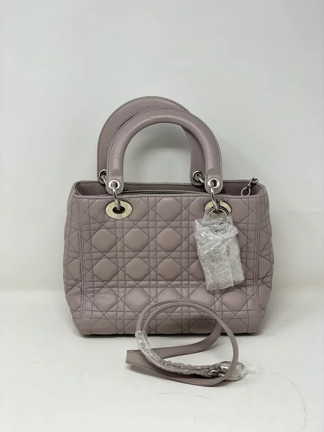 CHRISTIAN DIOR Lambskin Cannage Medium Lady Dior Grey B13-20