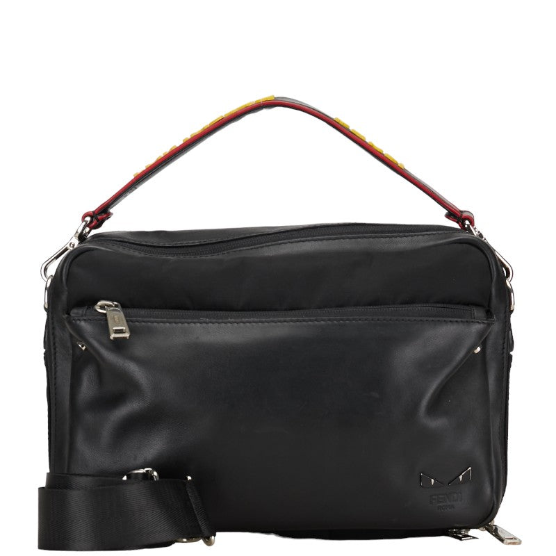 Fendi Monster Ice Logo Fendi Handbag 2WAY 7V11 Black Leather Nylon Fendi