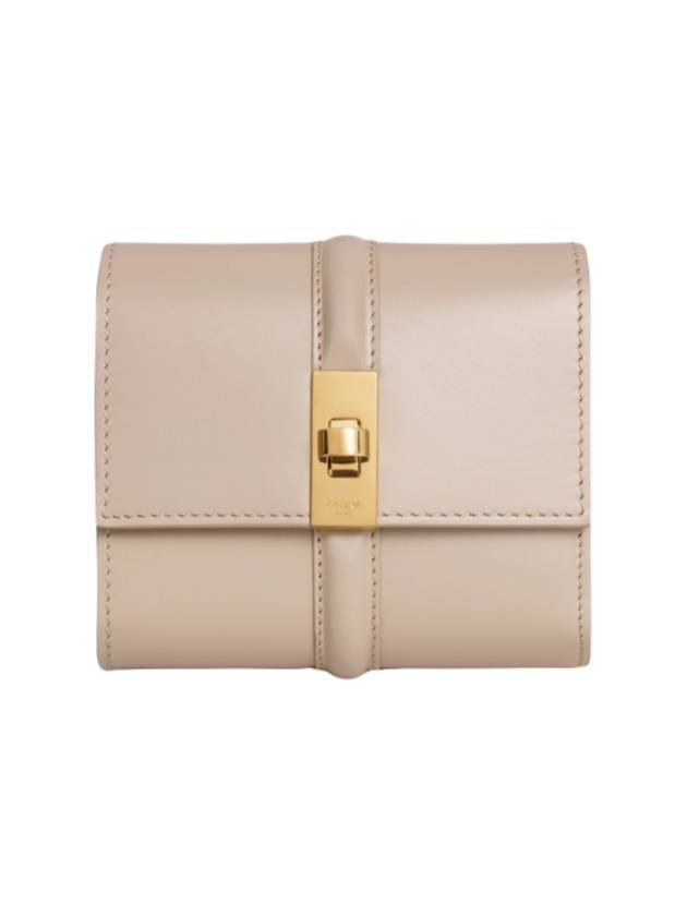 CELINE 16 Tri-Fold Small Shiny Calfskin Half Wallet Cappuccino