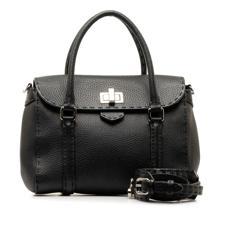 Fendi Small Franca Celeria Handbag Shoulder Bag 2WAY 8BR679 Black Silver Leather Fendi