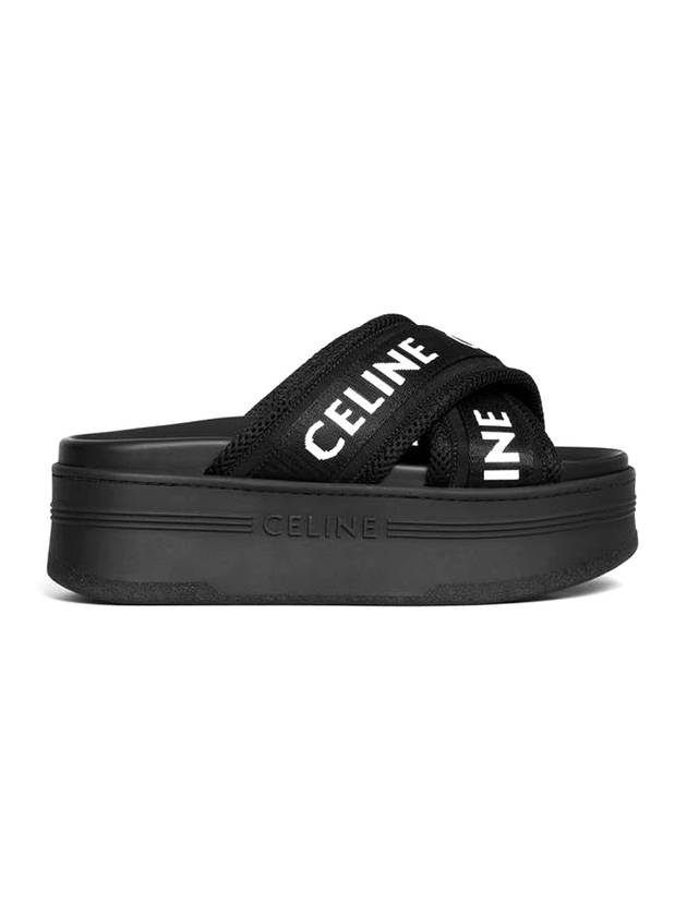 CELINE Logo Mesh Jacquard Block Slippers Black