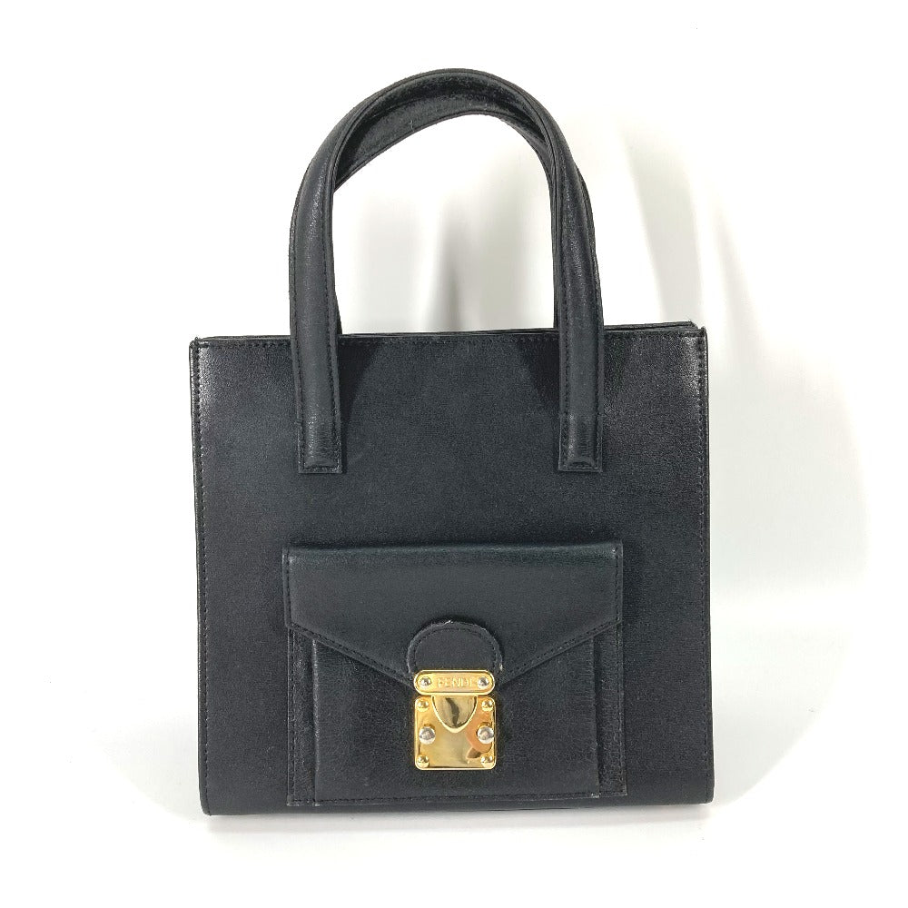 FENDI Tote Bag leather black vintage logo Women