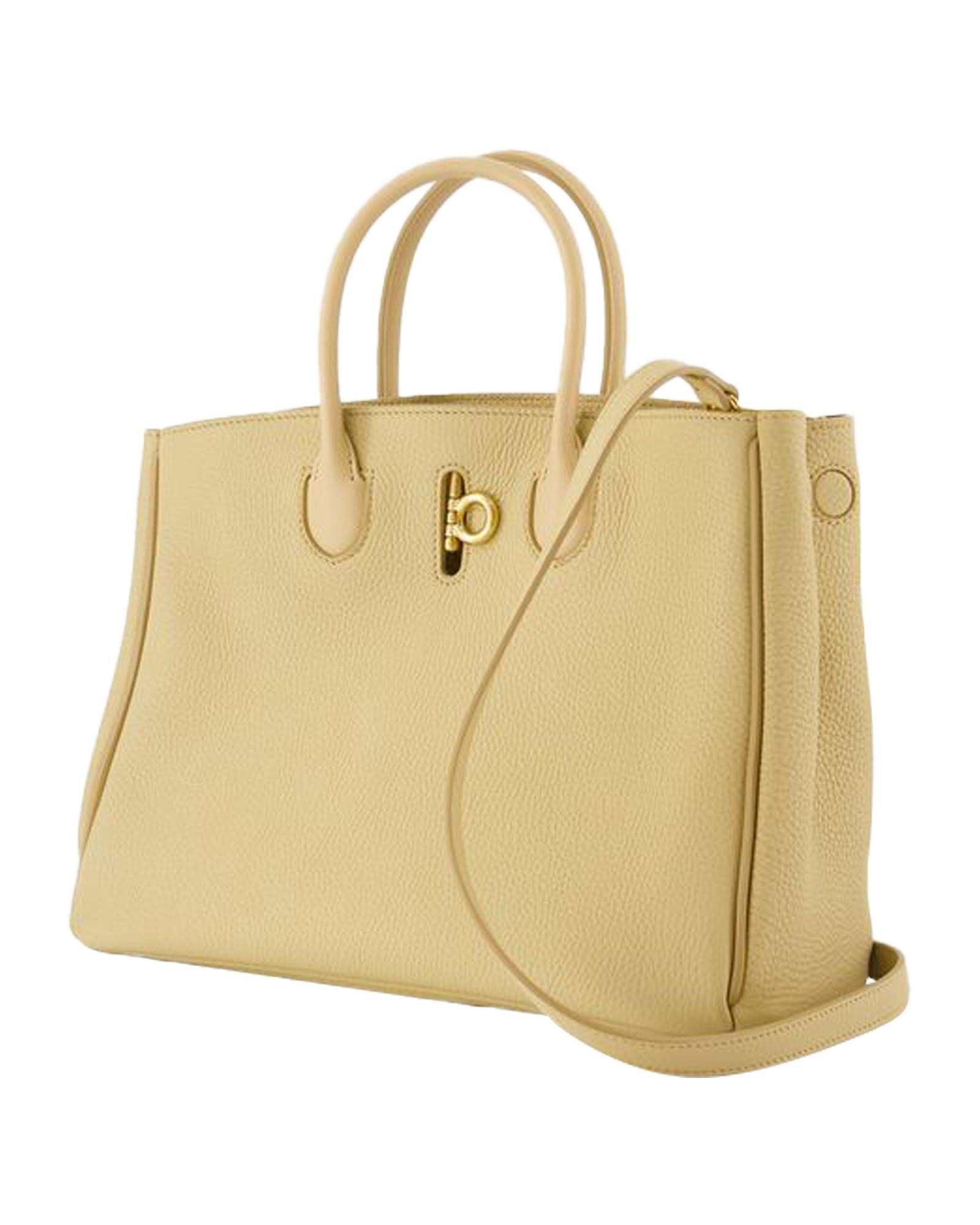 Burberry Pebbled Leather Tote Bag Women Brown | Beige