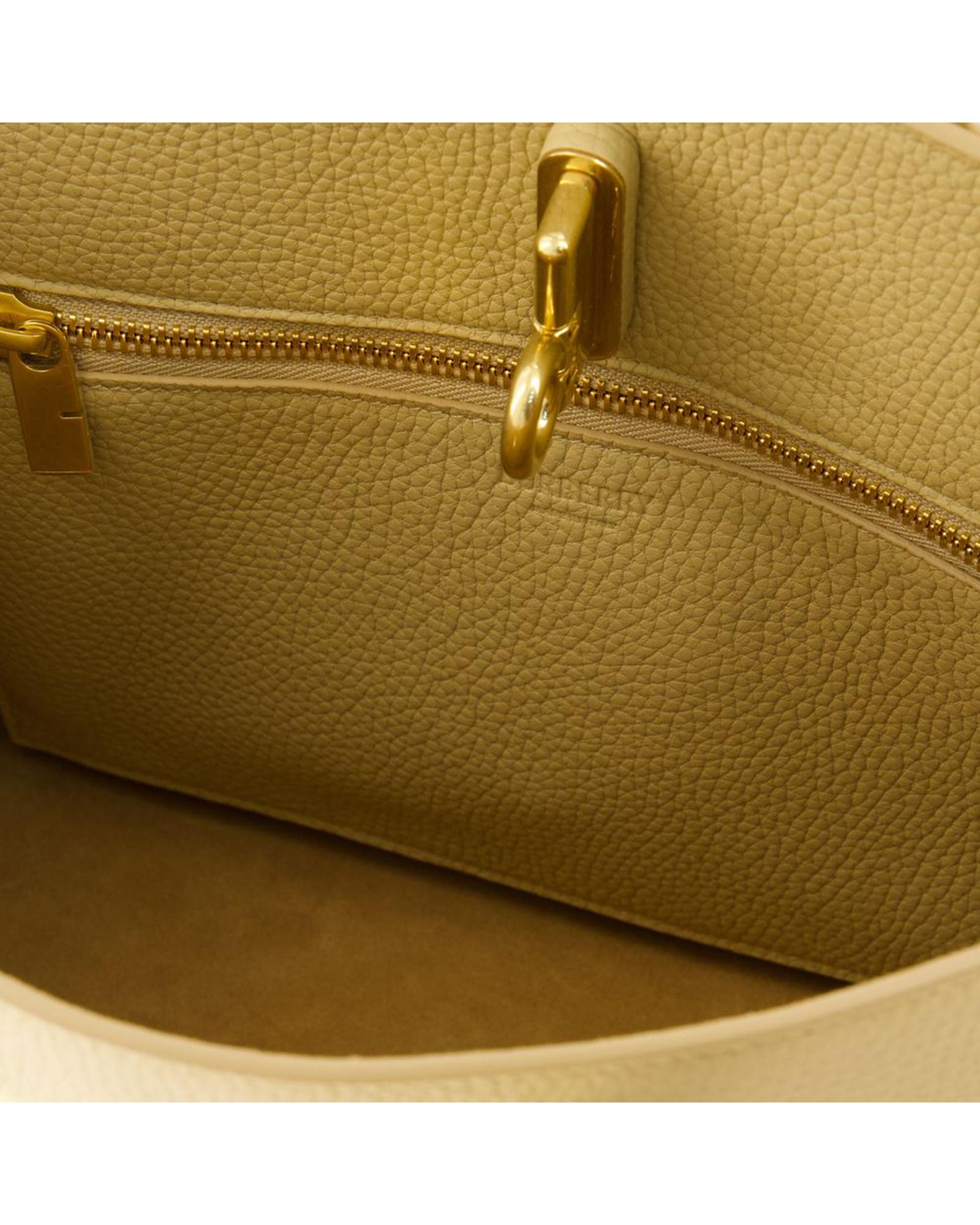 Burberry Pebbled Leather Tote Bag Women Brown | Beige