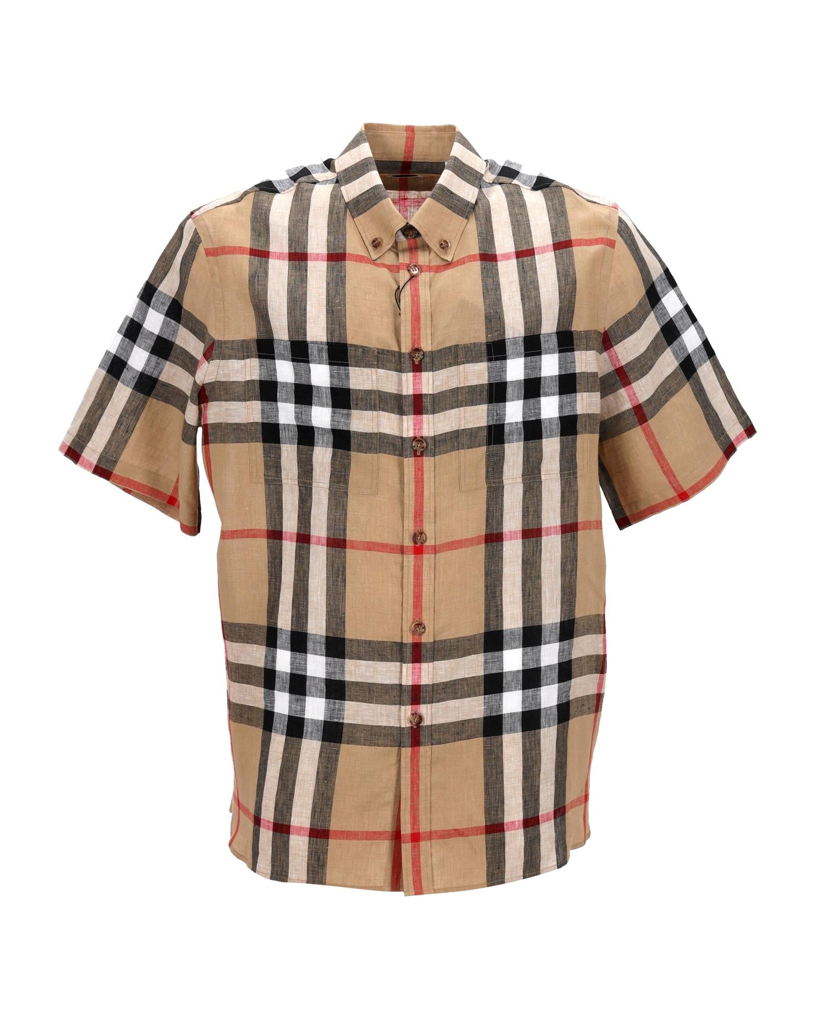 Burberry Linen Plaid ShortSleeve Shirt Men Brown | Beige T-Shirts