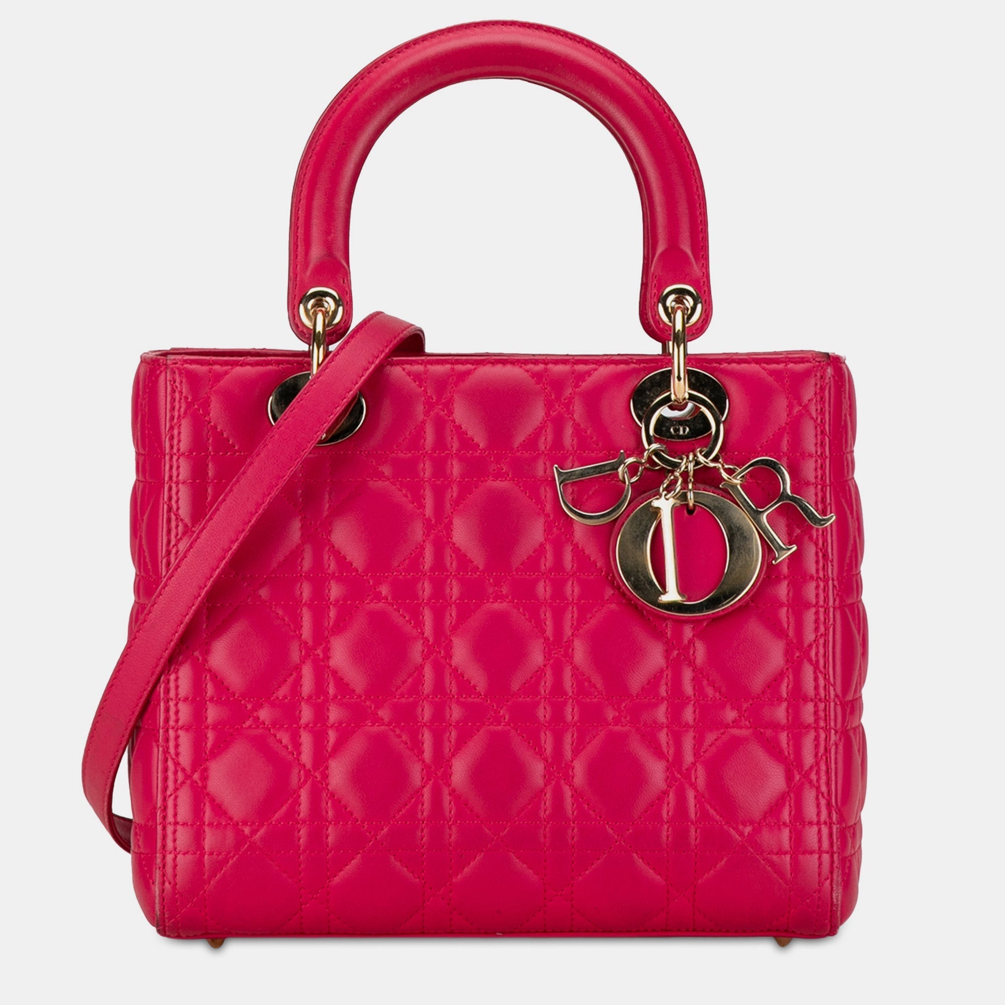 Dior Pink Lambskin Leather Medium Cannage Lady Tote Bag