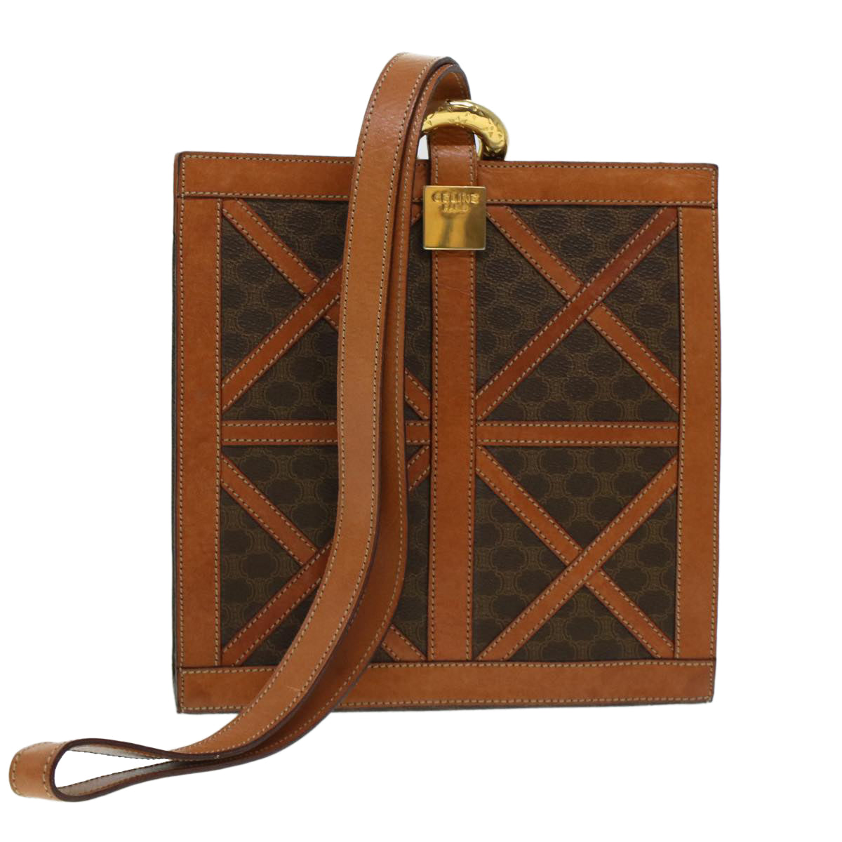 CELINE Macadam Canvas Shoulder Bag PVC Leather Brown 43112