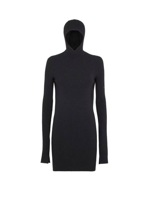 Fendi Long Sleeve Hooded Wool Silk Short Dress Black