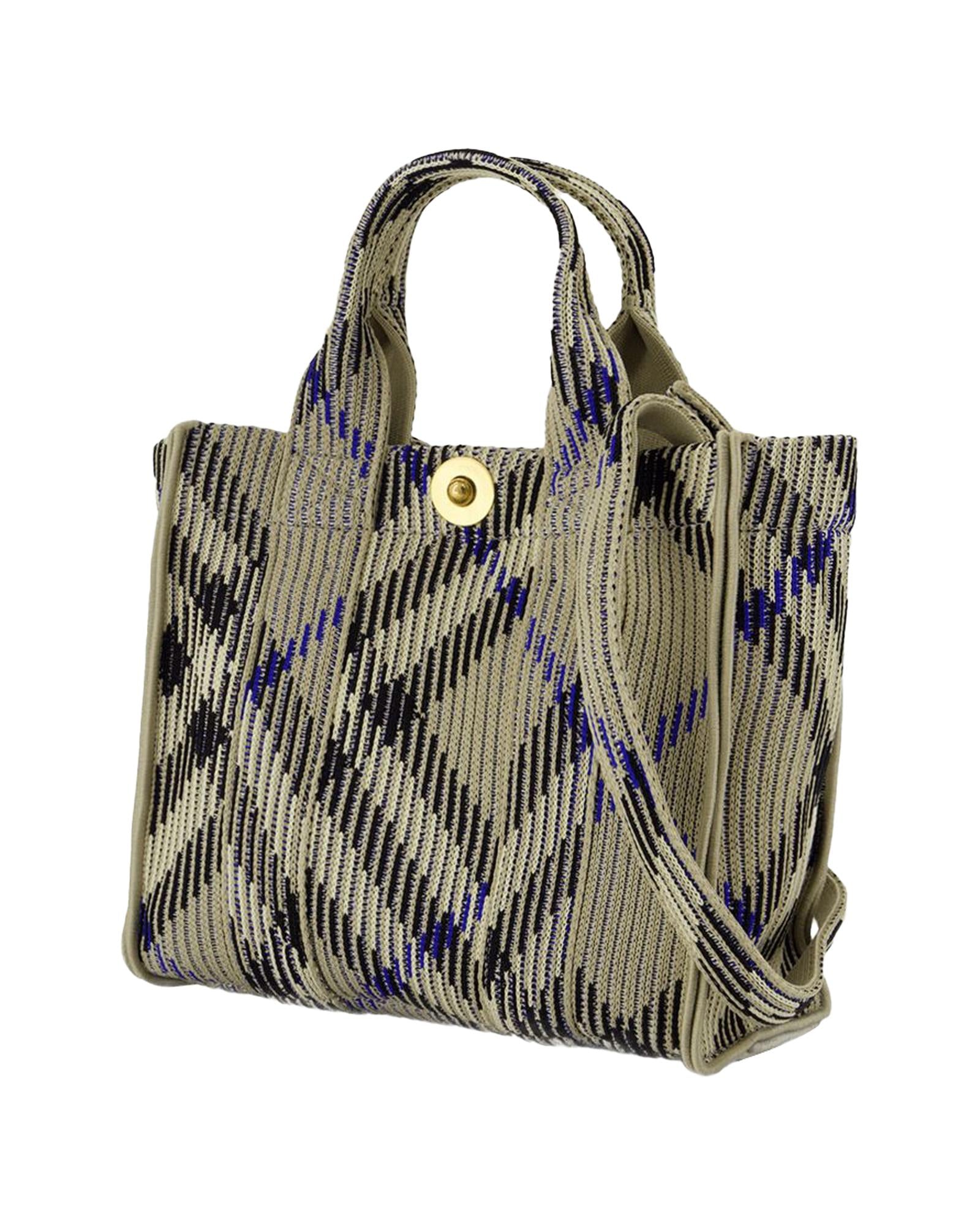 Burberry Knitted Tote Bag Geometric Pattern Women White | White