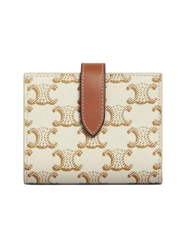 CELINE Triomphe Canvas Lambskin Small Strap Half Wallet White Tan
