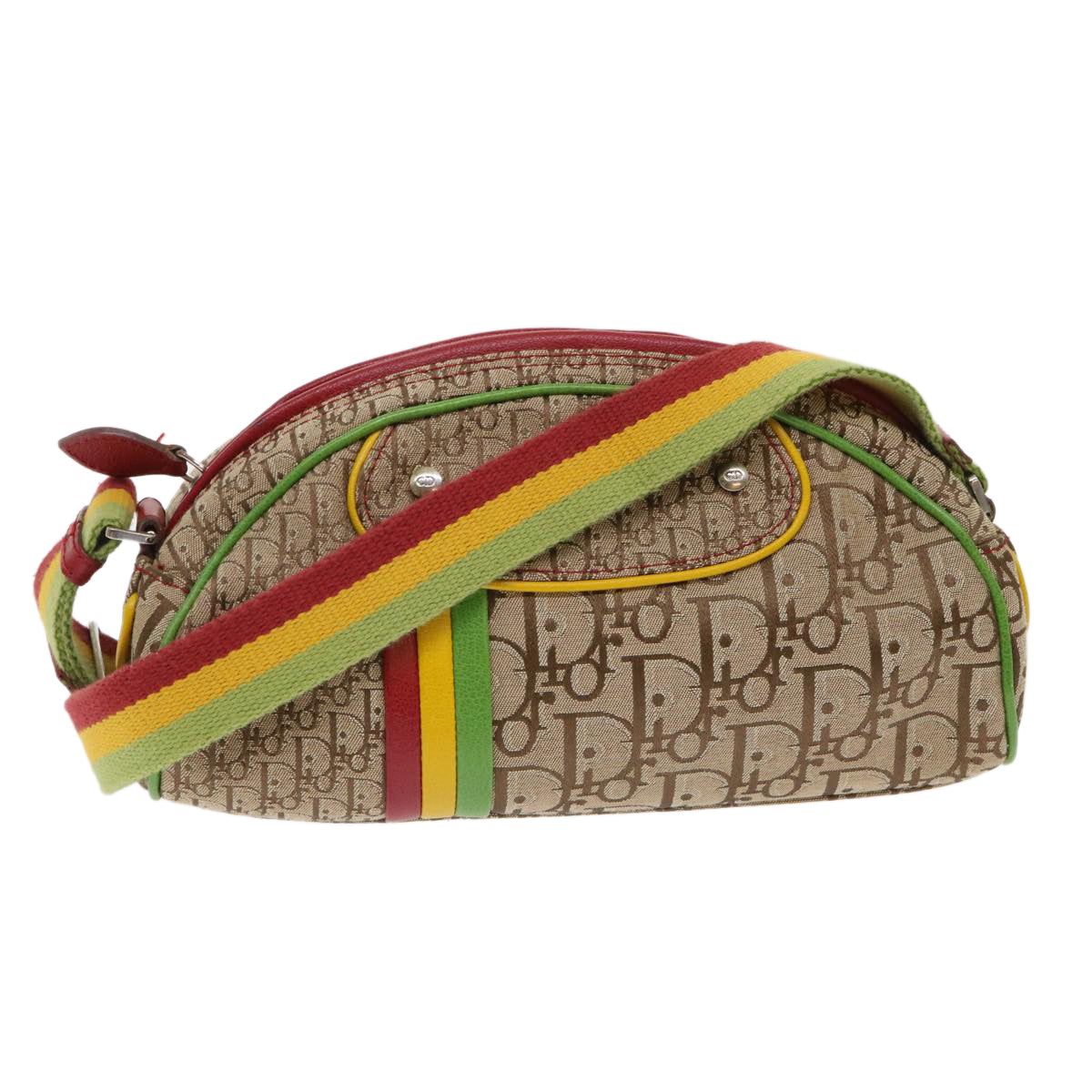 CHRISTIAN DIOR Trotter Canvas Shoulder Bag Rasta Color Beige 47578