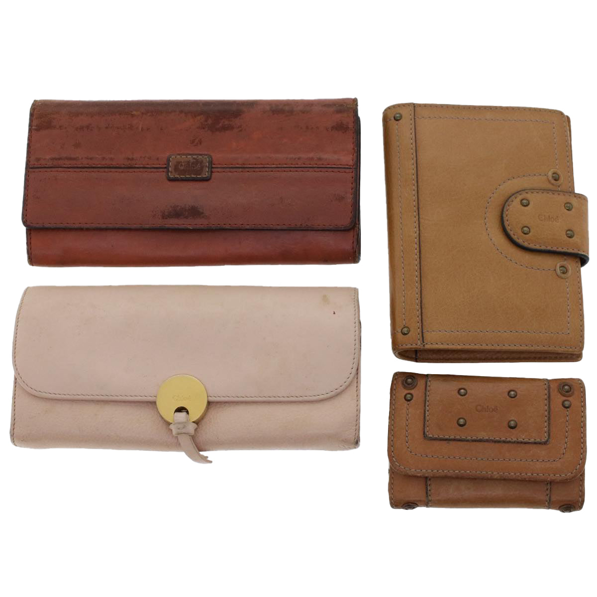 Chloe Wallet Leather 4Set Brown Beige 47799