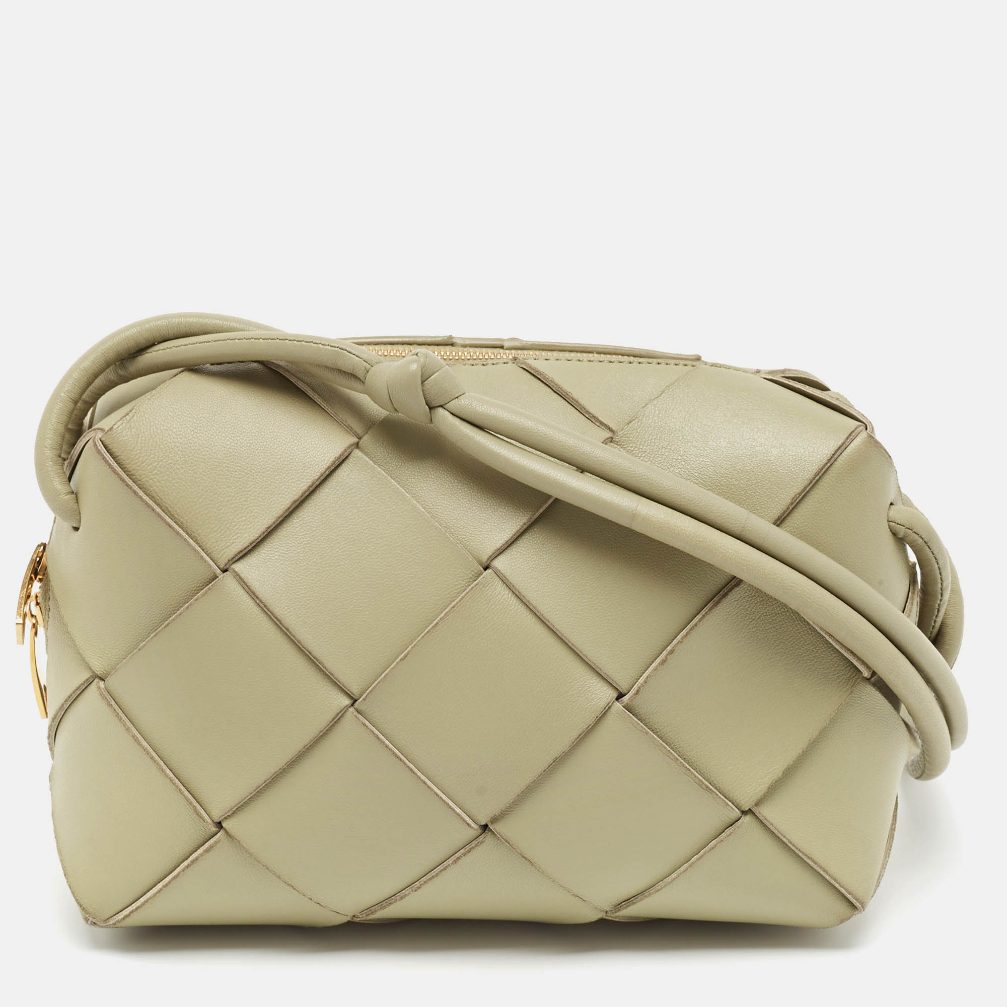 Bottega Veneta Light Green Intreccio Leather Small Cassette Camera Bag