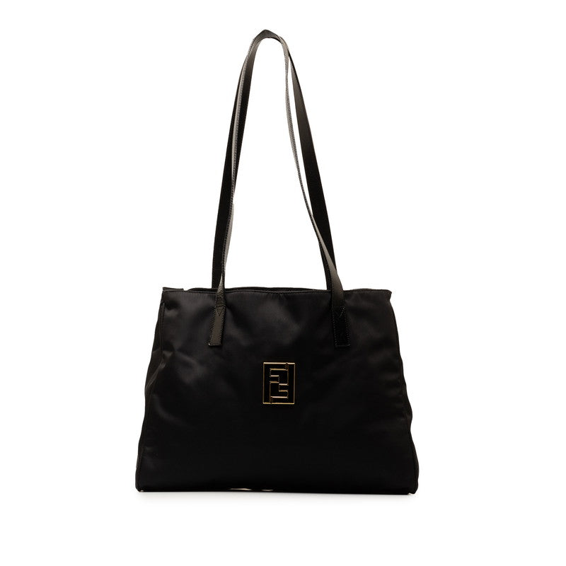 Fendi FF Logo G Handbag 15321 Black Nylon Leather Fendi