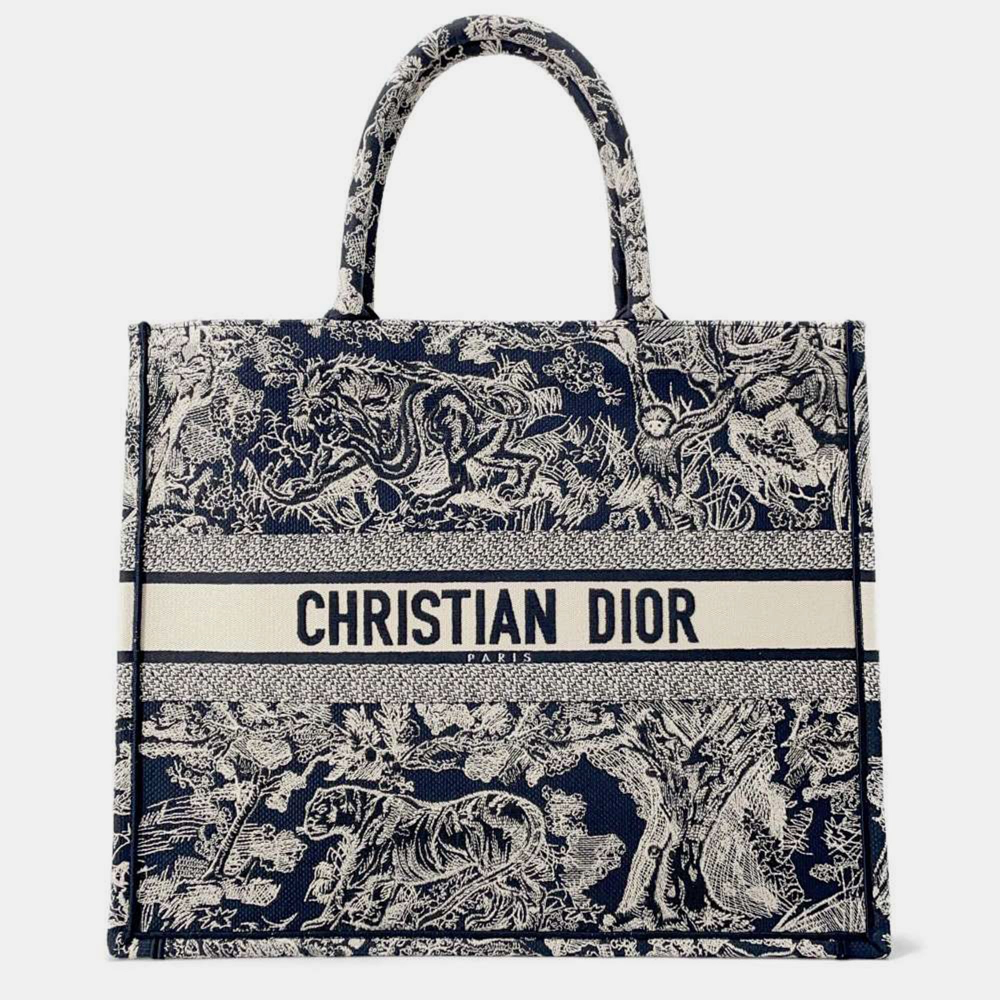 Dior Navy/White Canvas Book Tote Reverse Toile de Jouy Embroidery Size Large
