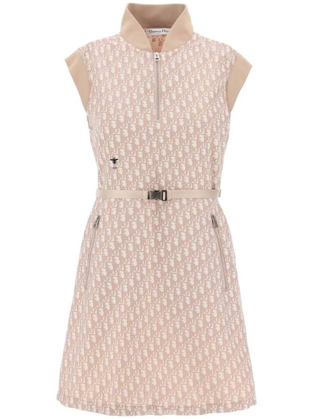 Technical Taffeta Jacquard Oblique Motif Belted Short Dress Pink Dior