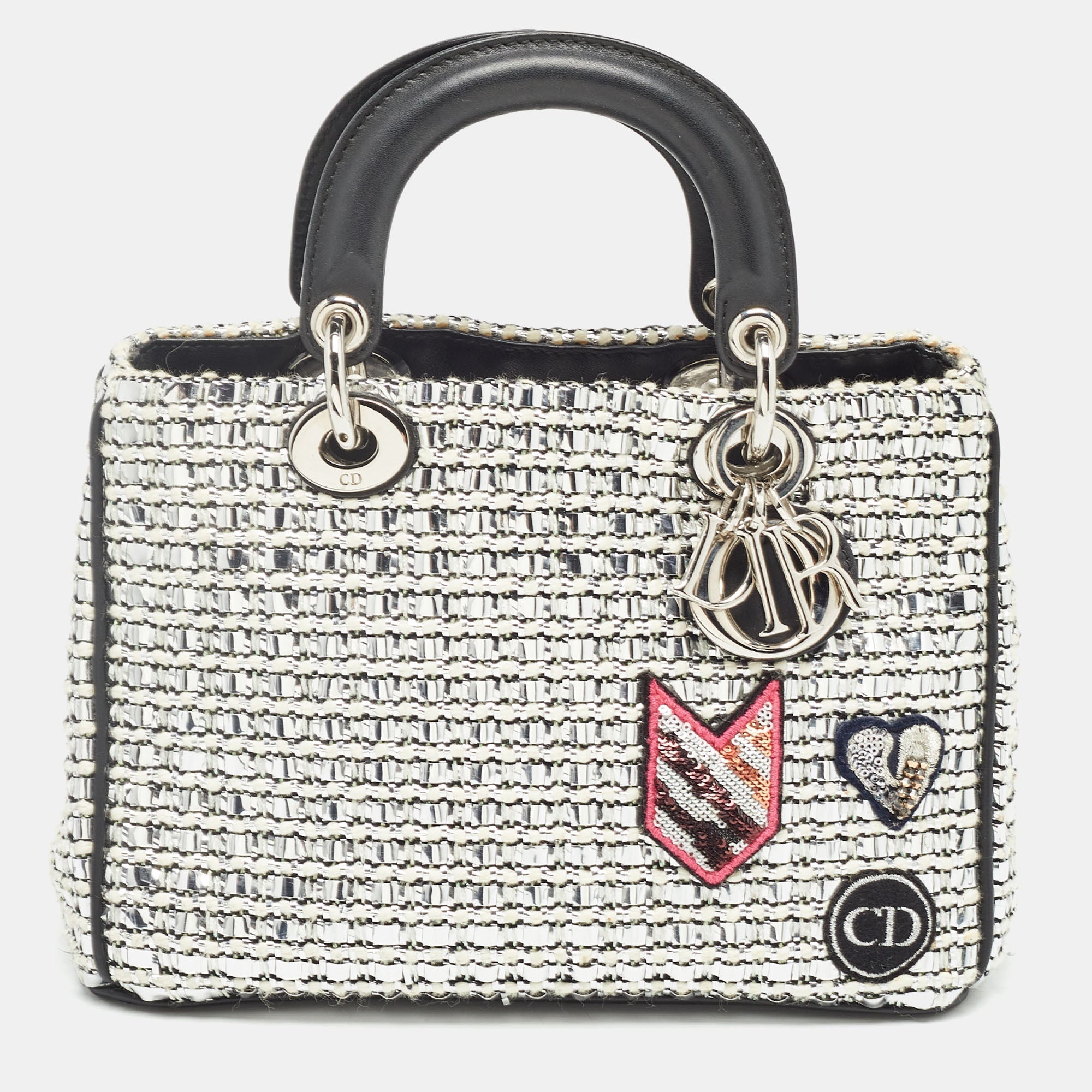 Dior Black/Silver Tweed and Leather Small Diorissimo Patch Tote