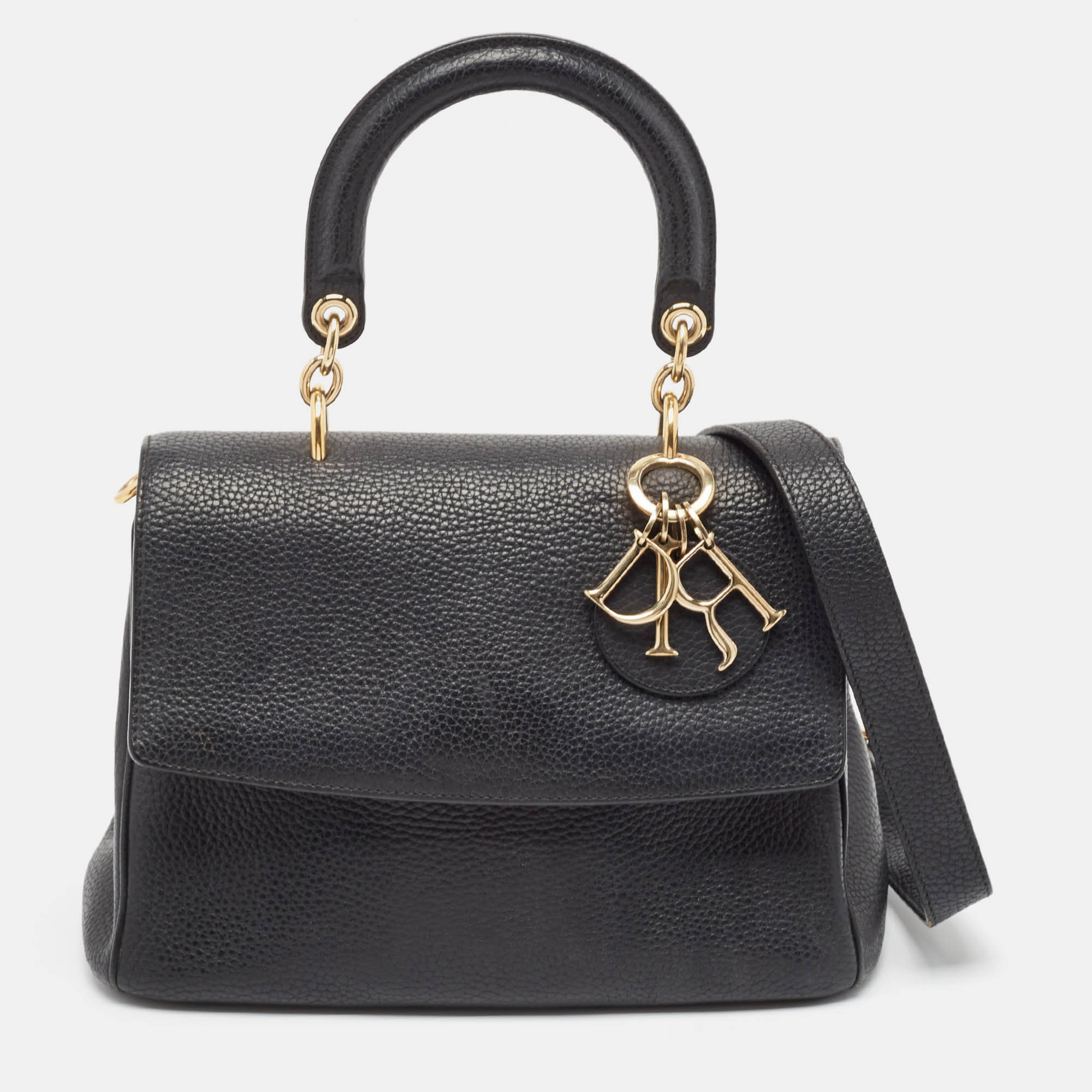 Dior Black Leather Small Be Flap Top Handle Bag