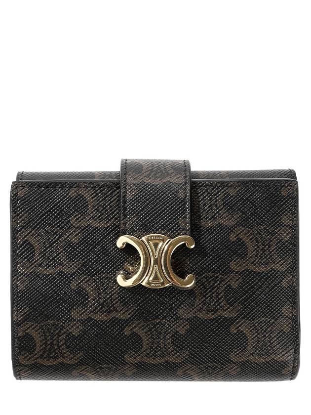 CELINE Fine Victoire Triomphe Canvas Half Wallet Tan