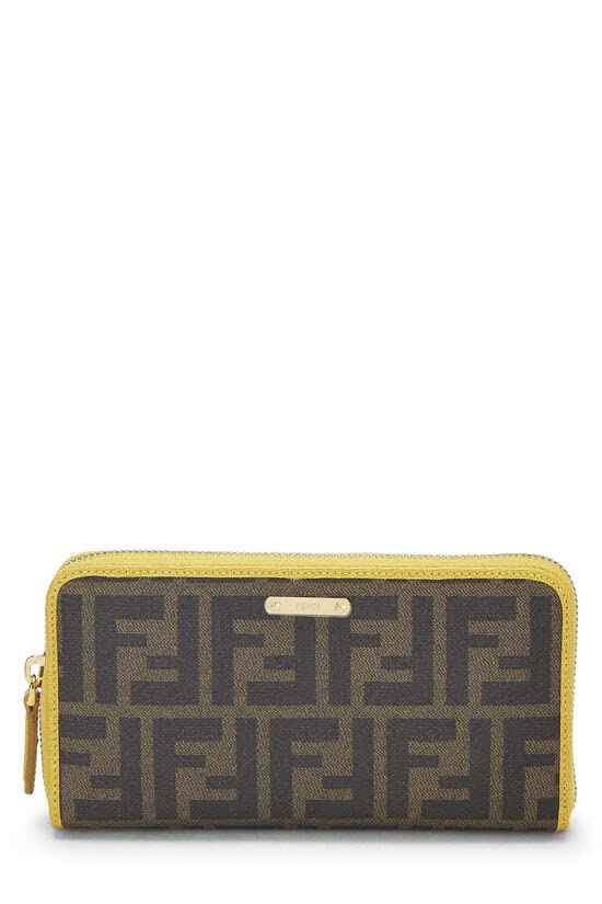 Fendi, Yellow Zucca Coated Canvas Zip Around Wallet, Brown