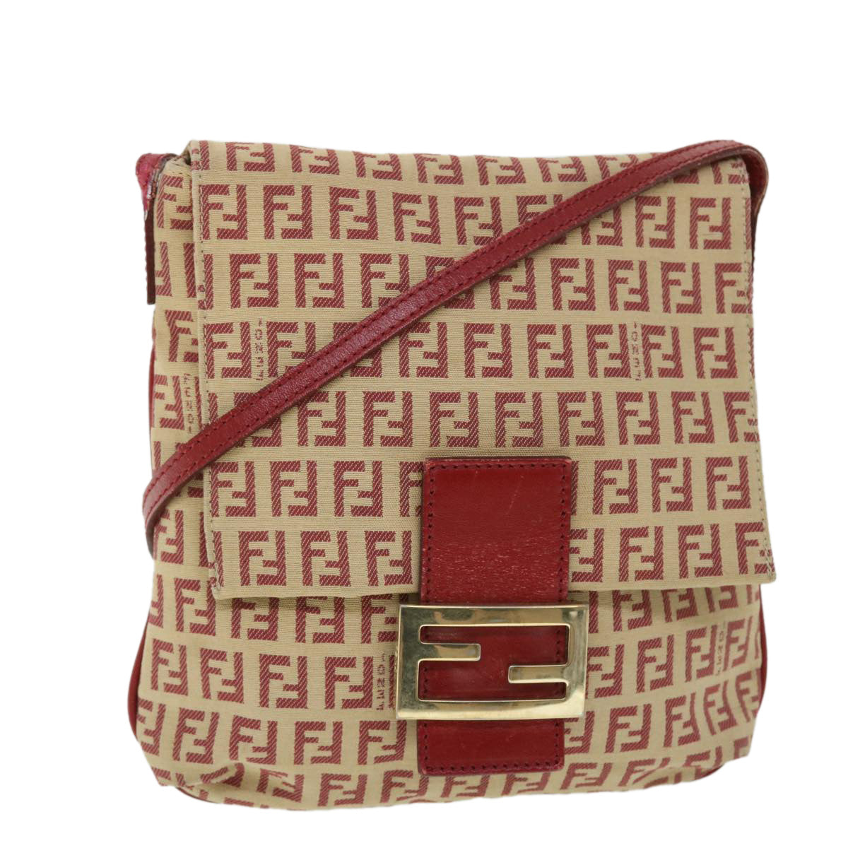 FENDI Zucchino Canvas Mamma Baguette Shoulder Bag Beige Red52738
