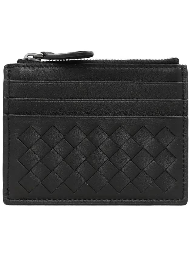 Bottega Veneta Intrecciato Zipper Card Wallet Black