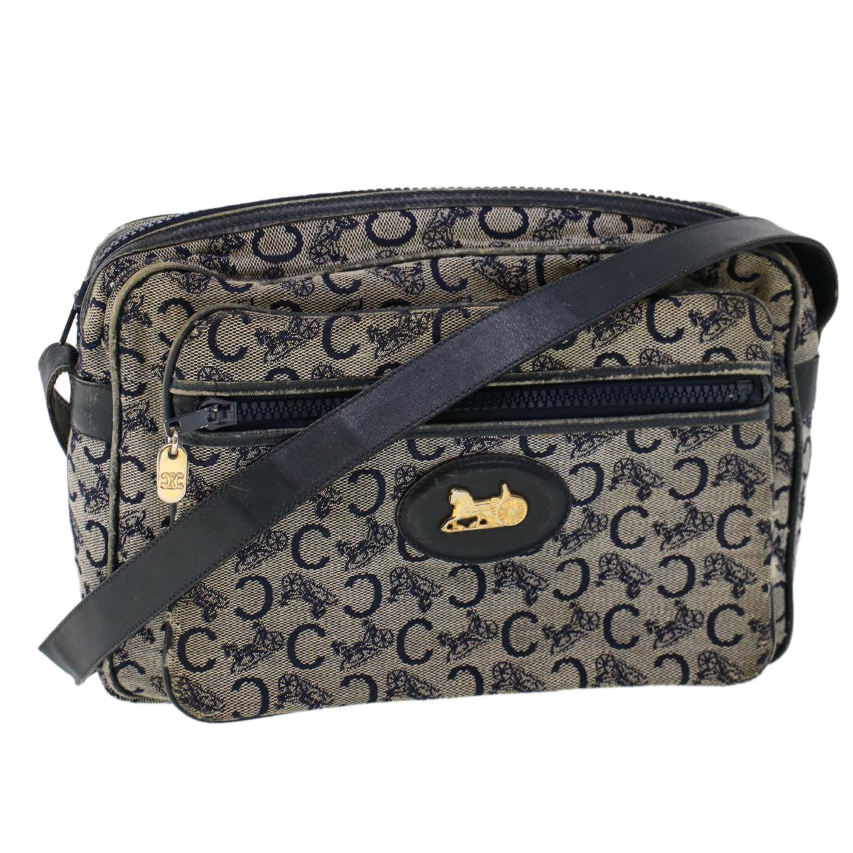 CELINE C Macadam Canvas Shoulder Bag Navy 53733