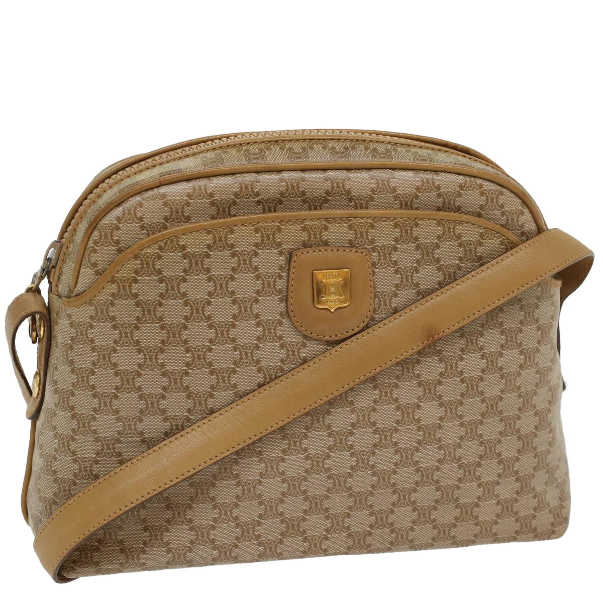CELINE Macadam Canvas Shoulder Bag Beige 54135